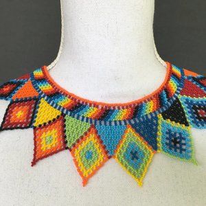 Handmade Mexican Huichol Bead Necklace - Huichol Folk Art Jewelry